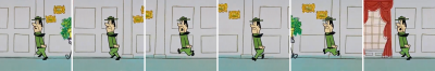 An example of several drawings where only Ranger Smith’s facial expression and leg positions change during a walk