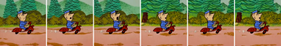 An example of several drawings where only head position and facial expressions change to add movement on a motorcycle