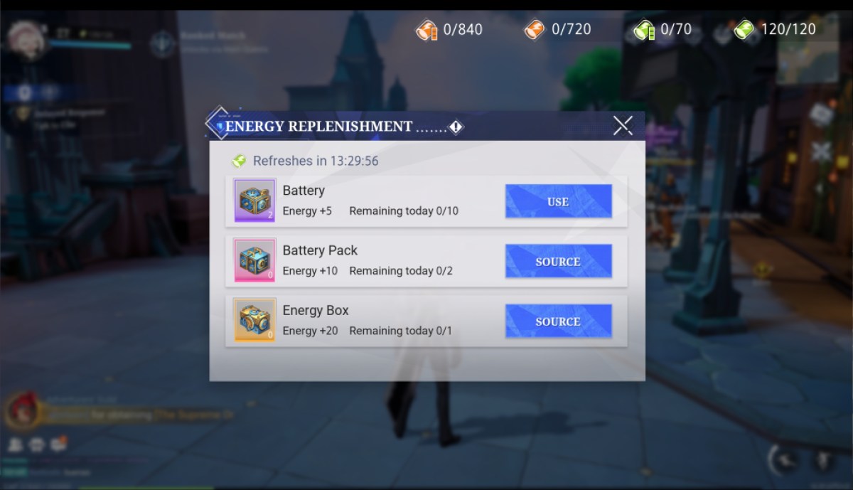 Crystal of Atlan Energy System menu