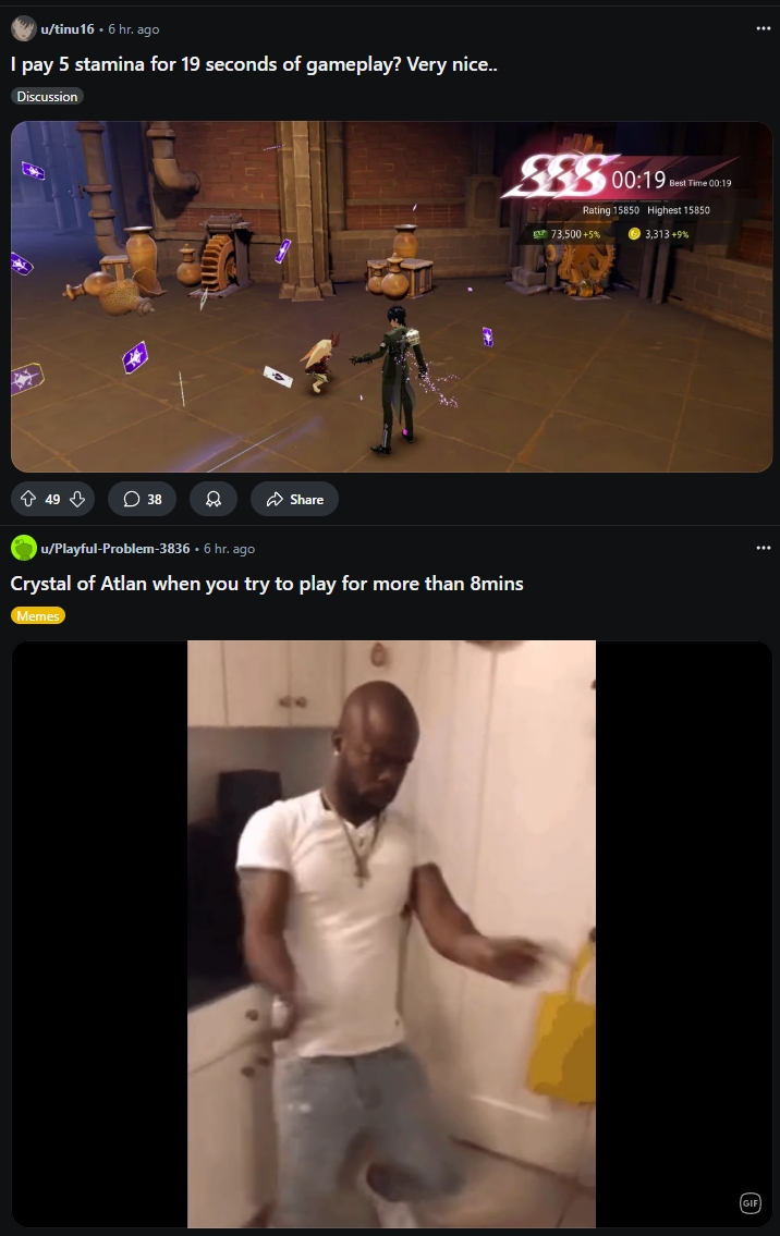 Two reddit posts from the Crystal of Atlan subreddit