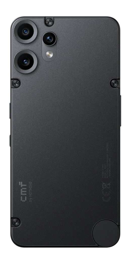 Back view of the CMF Phone 2 Pro featuring a modular design, dual camera setup, and exposed screws.