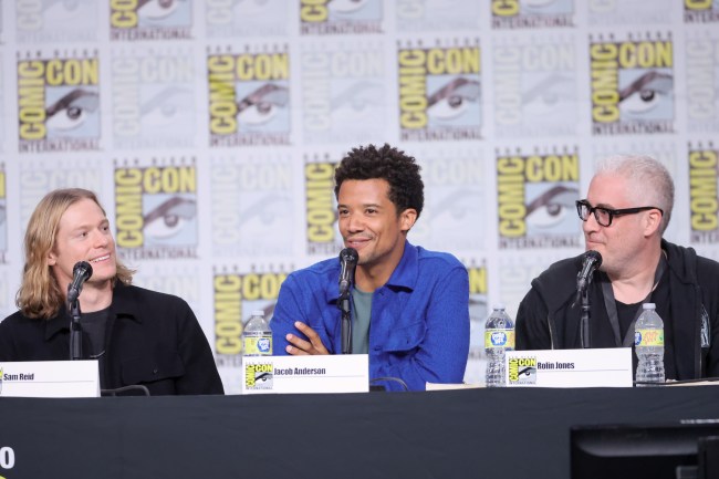 SAN DIEGO, CALIFORNIA - JULY 23: (L-R) Sam Reid, Jacob Anderson, and Rolin Jones speak onstage during Anne Rice's "Interview with the Vampire" panel during 2022 Comic Con International: San Diego at San Diego Convention Center on July 23, 2022 in San Diego, California. (Photo by Amy Sussman/Getty Images)