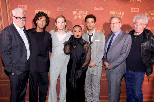 NEW YORK, NEW YORK - APRIL 30: (L-R) Rolin Jones, Assad Zaman, Sam Reid, Delainey Hayles, Jacob Anderson, Mark Johnson and Eric Bogosian attend the season two premiere screening of the AMC/AMC+ drama Anne Rice's Interview With The Vampire Season 2 Premiere Event at The McKittrick Hotel on April 30, 2024 in New York City. (Photo by Michael Loccisano/Getty Images for AMC Networks)