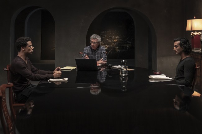INTERVIEW WITH THE VAMPIRE, from left: Jacob Anderson, Eric Bogosian, Assad Zaman, I Could Not Prevent It', (Season 2, ep. 207, aired June 23, 2024). photo: Larry Horricks / ©AMC / Courtesy Everett Collection