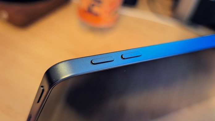 Close-up view of the side buttons on the Lenovo Idea Tab Pro tablet, highlighting the sleek metal design.