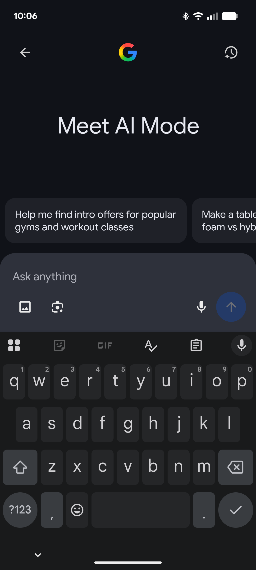A screenshot of AI Mode launched via the Pixel Launcher's shortcut.