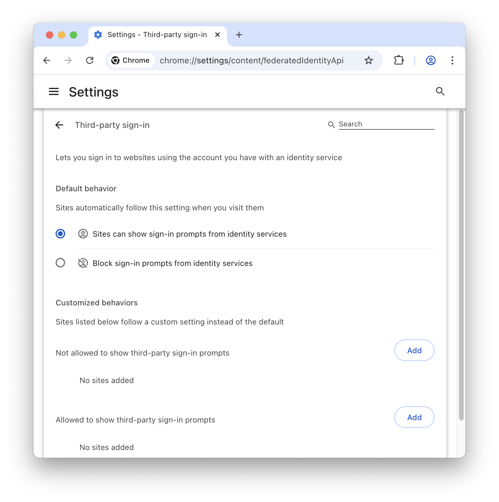 Chrome Settings Third-party sign-in