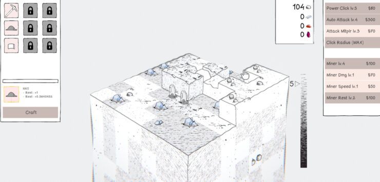 Hollowspire - A square field of stone and sand tiles. Two miners are standing around idly.