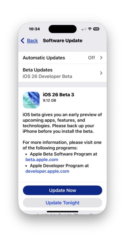 iOS 26 beta arrives in Software Update