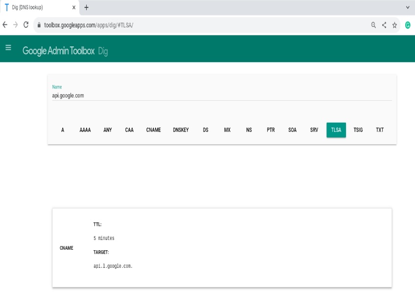 TLSA record results for api.google.com.
