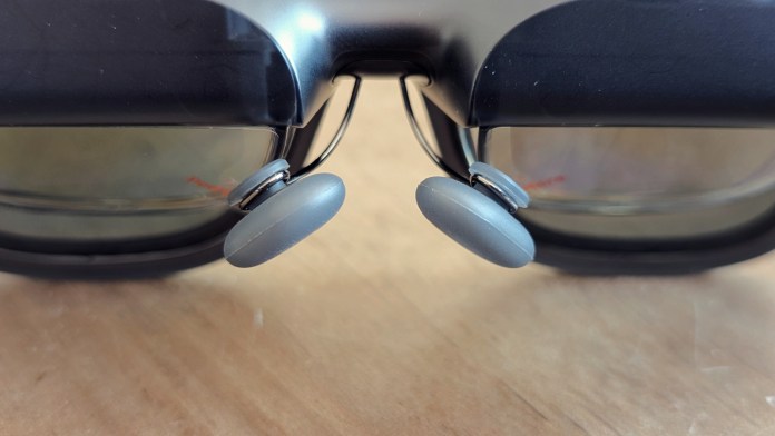 Close-up view of the adjustable nose pads on XR glasses, showcasing their design and functionality.