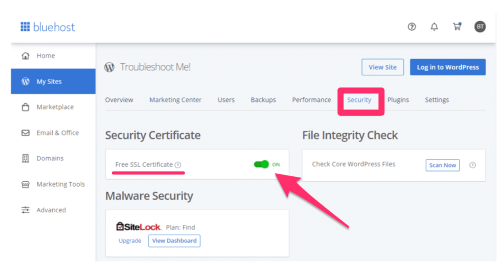 Enable SSL certificate example.