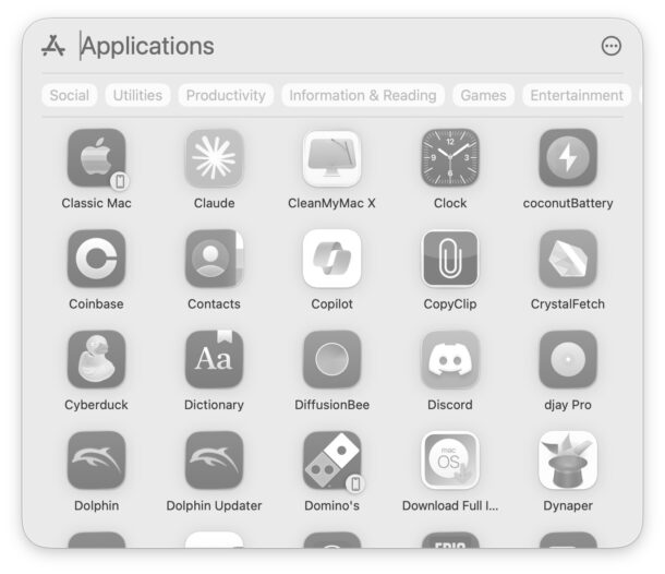 Using the new Launchpad in MacOS Tahoe within Spotlight