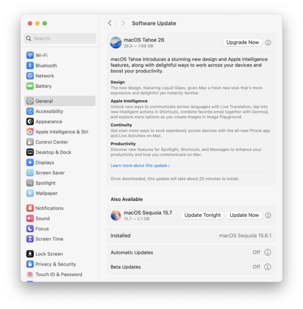 MacOS Tahoe 26 available as an upgrade to download and install