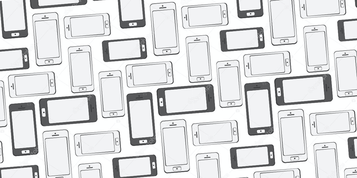 A collage of various phone devices drawn in black and white line illustrations.