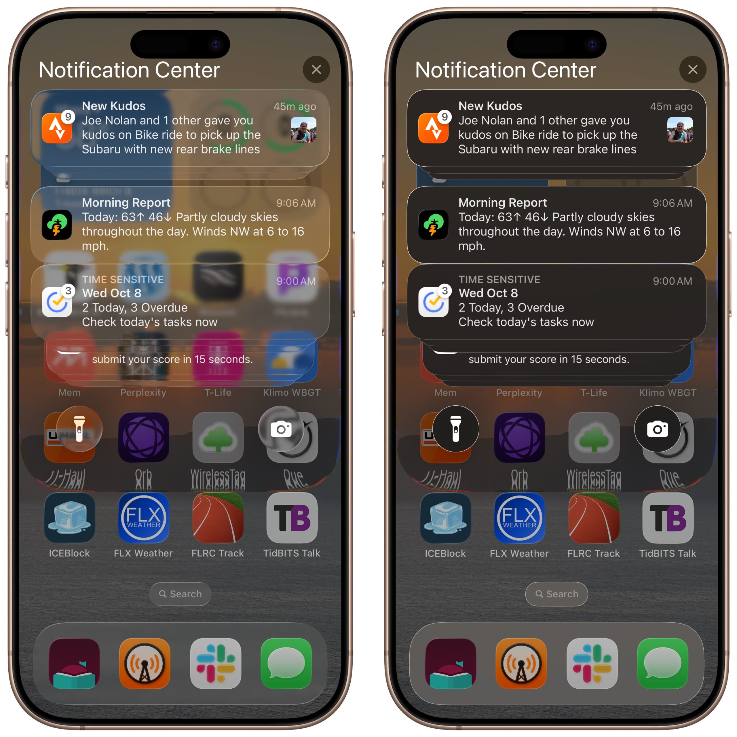 iOS Liquid Glass example Reduce Transparency Increase Contrast