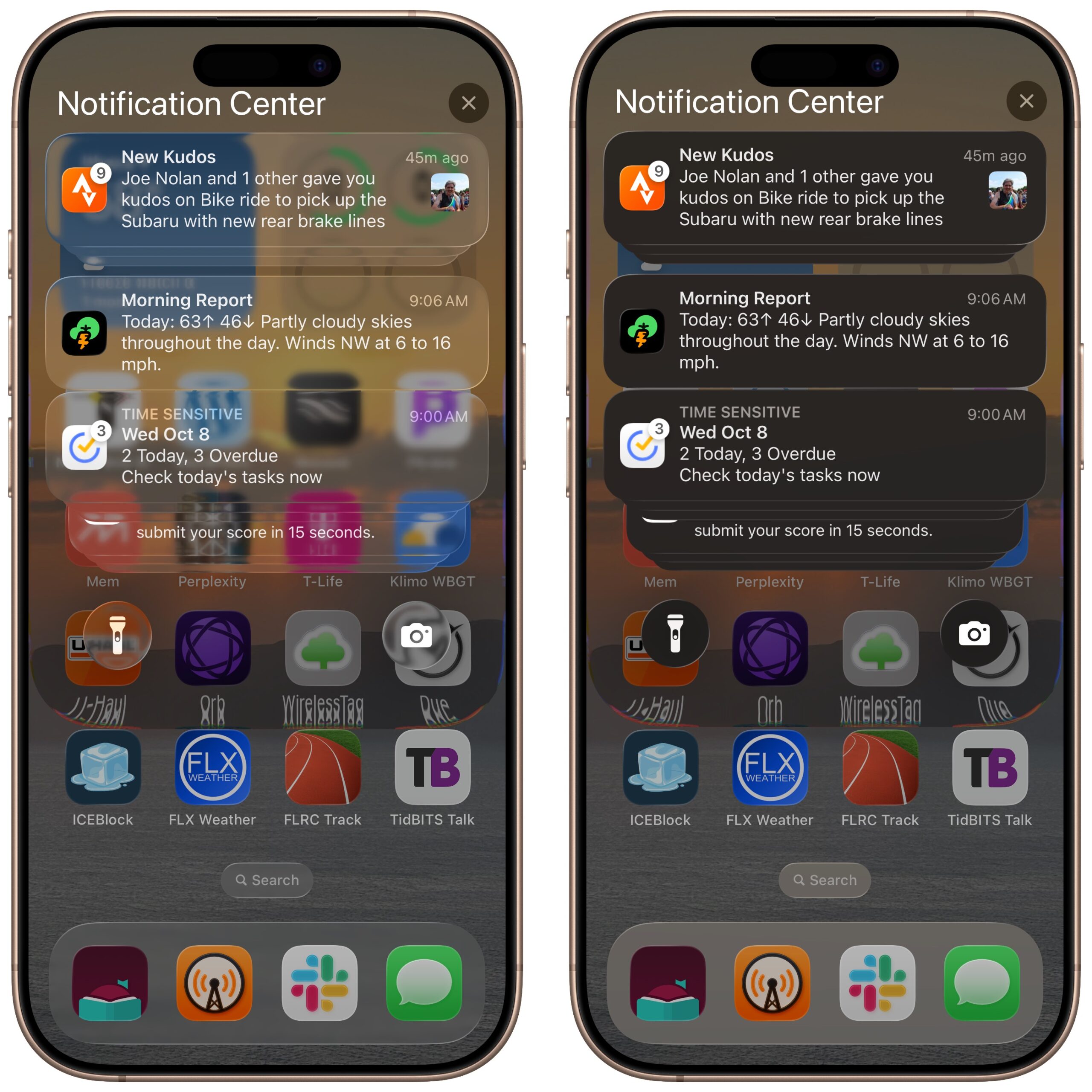 iOS Liquid Glass example Reduce Transparency