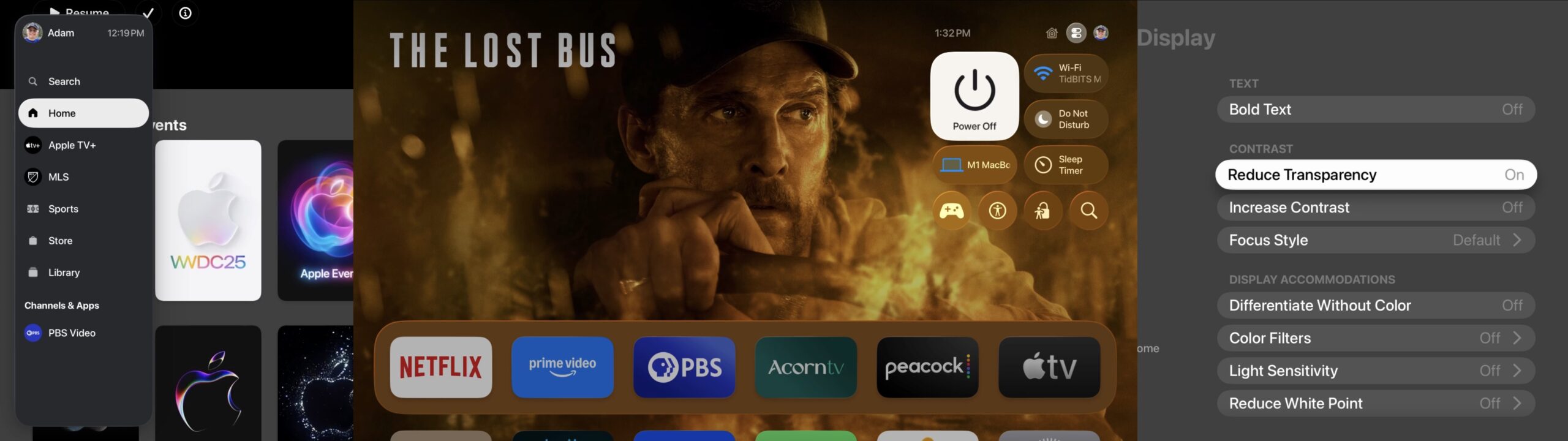 tvOS Liquid Glass example Reduce Transparency