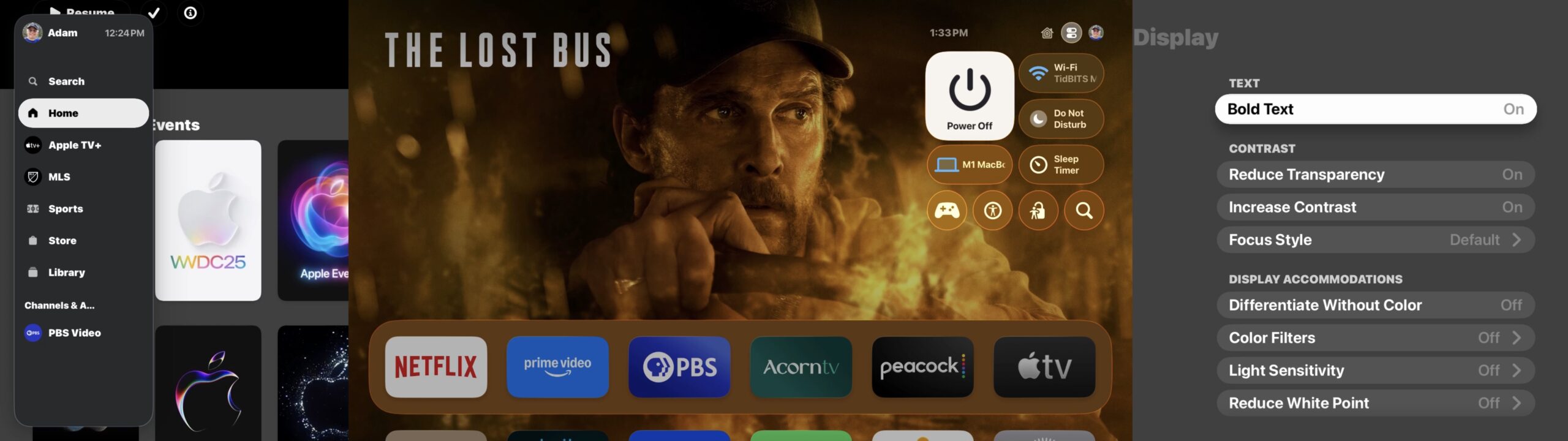 tvOS Liquid Glass example Bold Text Reduce Transparency Increase Contrast