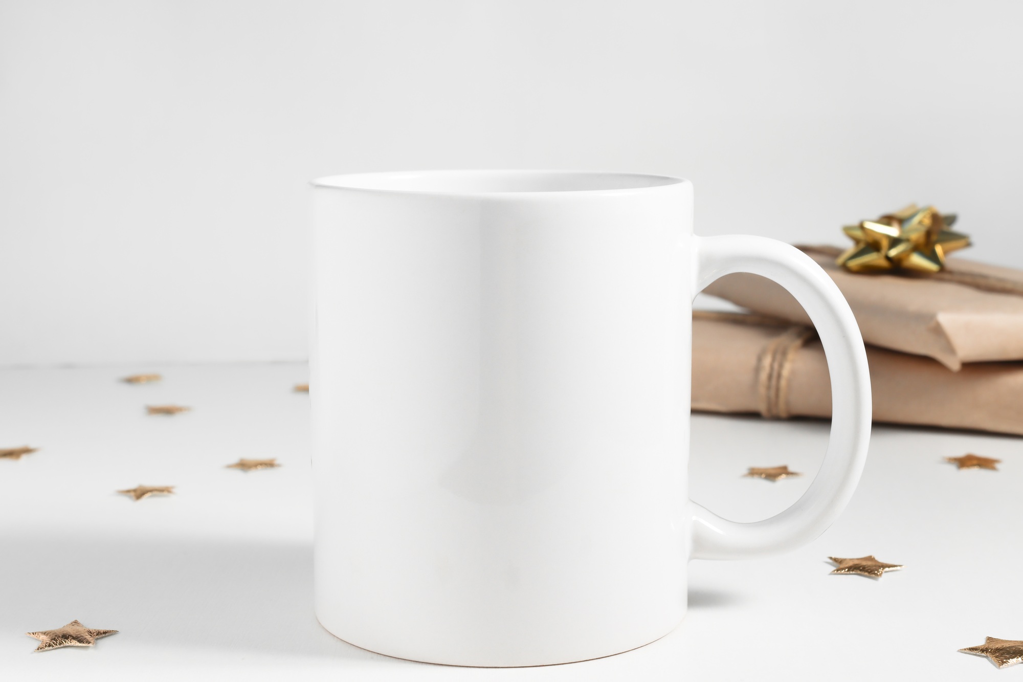 White ceramic cup mockup with copy space for logo and design