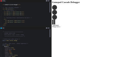 The debugger’s initial state showing the button layout (A, B, X, and pause bars)
