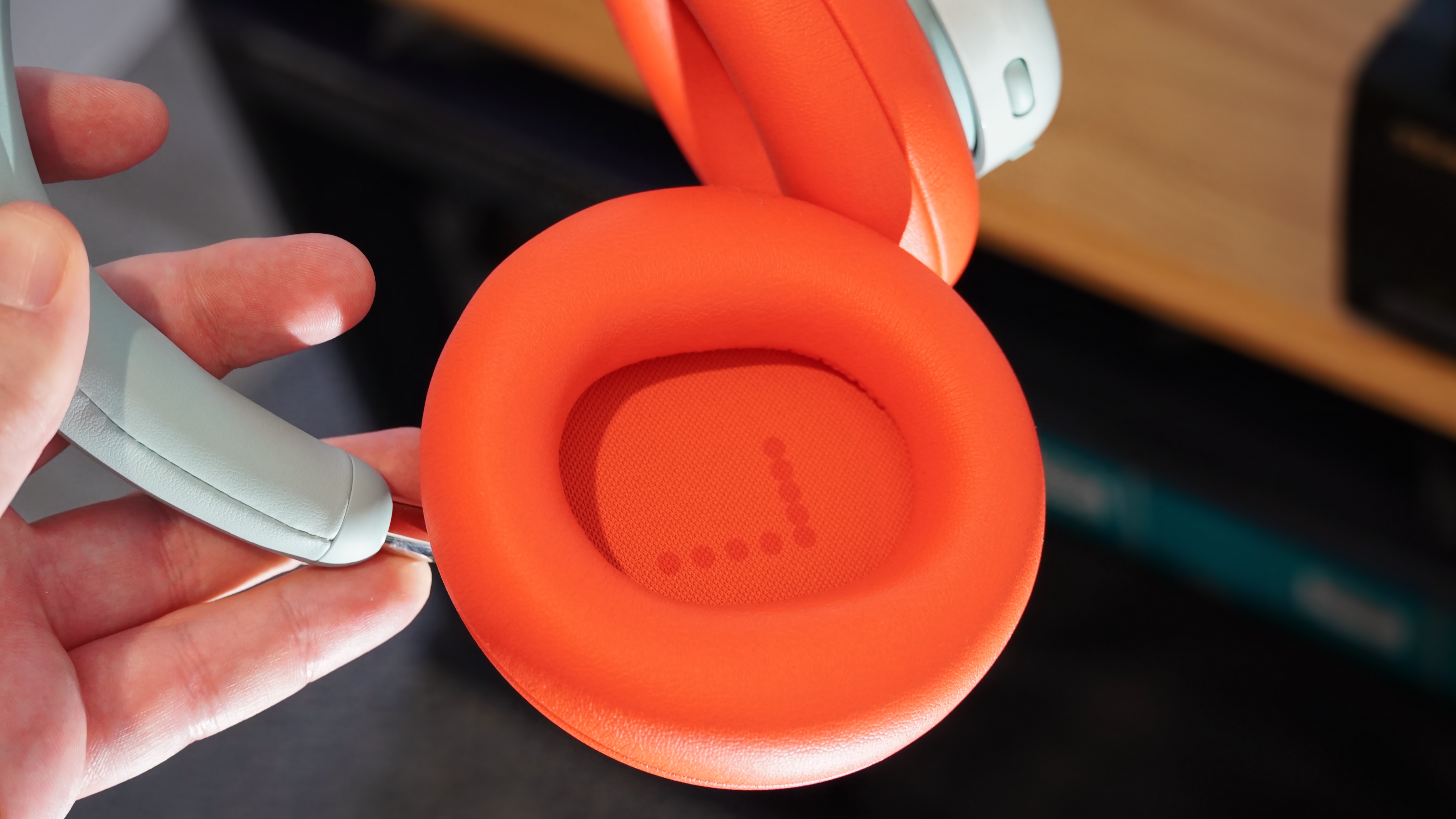 The CMF Headphone Pro in blue with interchangeable ear cushions. 