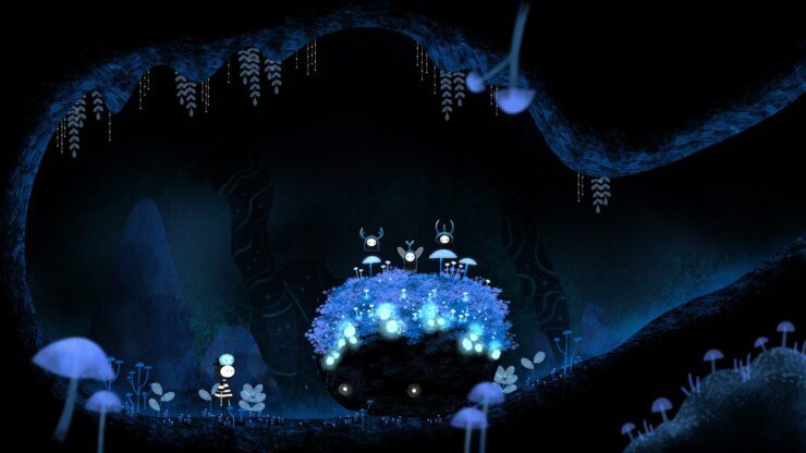 Amimi - Several glowing creatures flit above some shining moss.