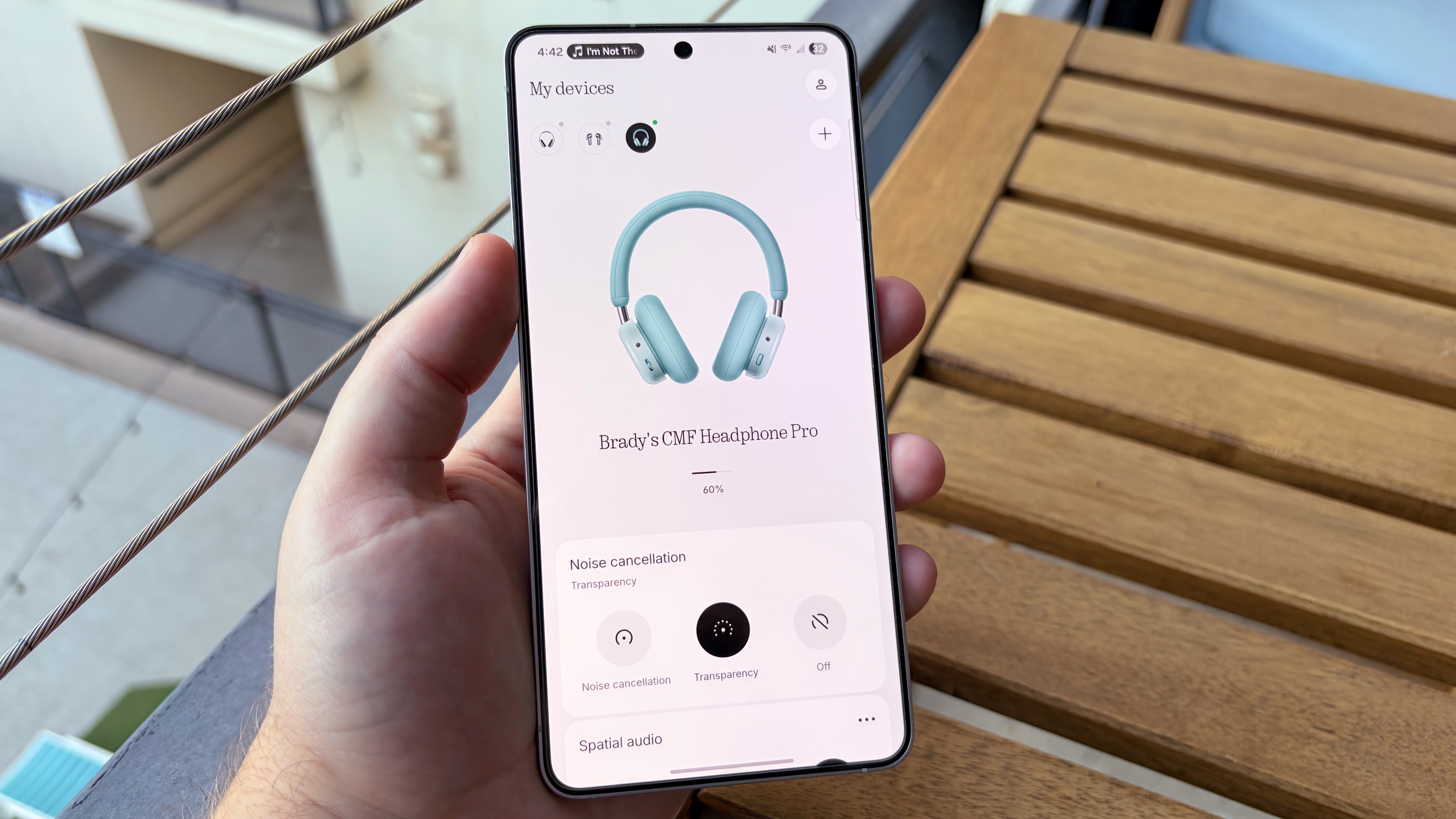 The CMF Headphone Pro in blue with interchangeable ear cushions. 