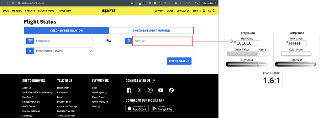 Spirit includes text fields that do not meet contrast requirements with a 1.6:1 ratio