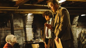 BUGONIA, from left: Emma Stone, Aidan Delbis, Jesse Plemons, 2025. ph: Atsushi Nishijima / ©Focus Features / Courtesy Everett Collection