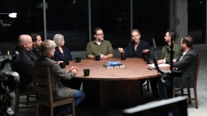 Saar Klein, Luke Lynch, Affonso Gonçalves, Pamela Martin, Michael P. Shawver, Kirk Baxter, Andy Jurgensen and Jim Hemphill during the Indiewire Craft Roundtables 2025 at the Lumen Building on November 08, 2025 in Los Angeles, California.
