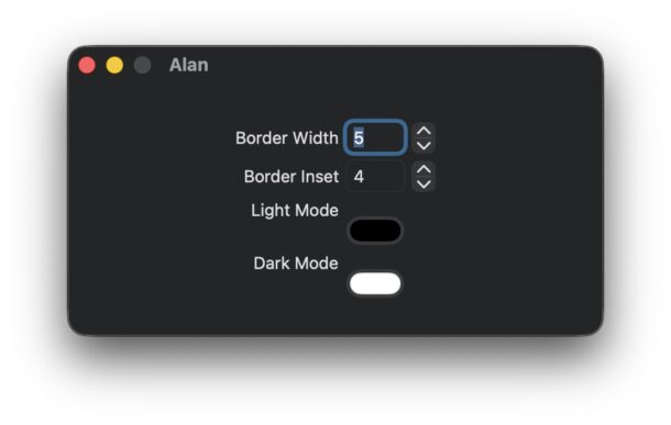 Alan border adjustments for color and width