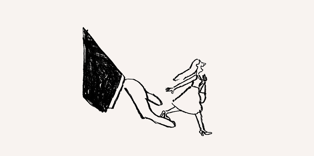 A hand-drawn illustration, by Ryan Gillet, of a giant palm guiding the user through their journey.